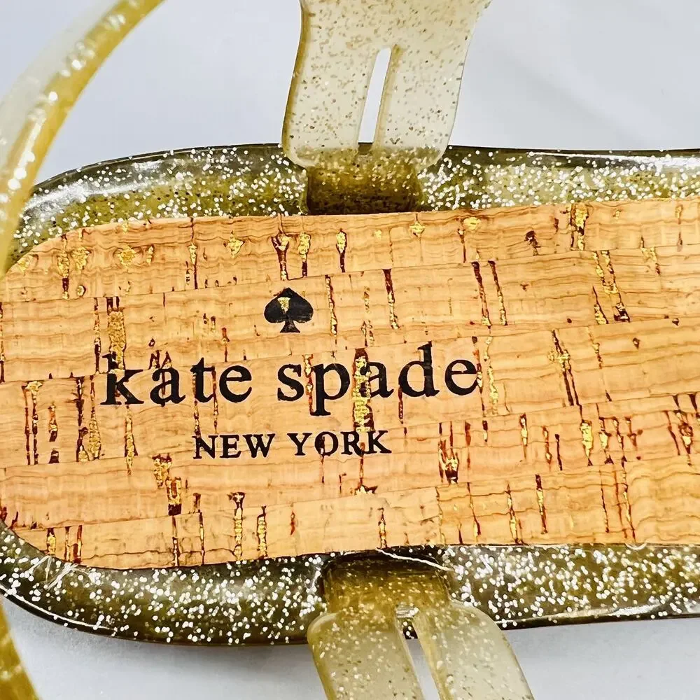 Kate Spade Sandals Womens 9 Gold Plastic Jelly Thong Ankle Strap Flat Shoes